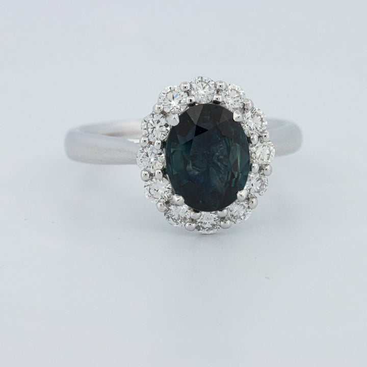 Natural Blue Sapphire Halo Solitaire Ring - ZIZOV DIAMONDS