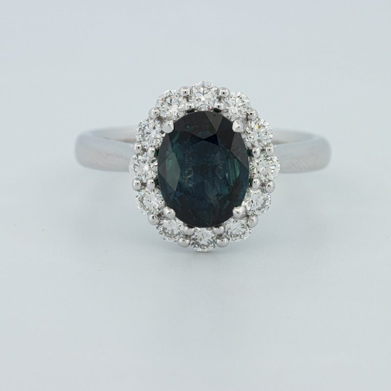 Natural Blue Sapphire Halo Solitaire Ring - ZIZOV DIAMONDS