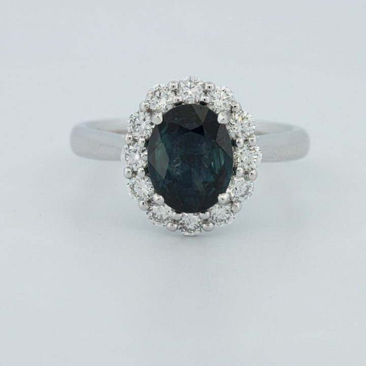 Natural Blue Sapphire Halo Solitaire Ring - ZIZOV DIAMONDS