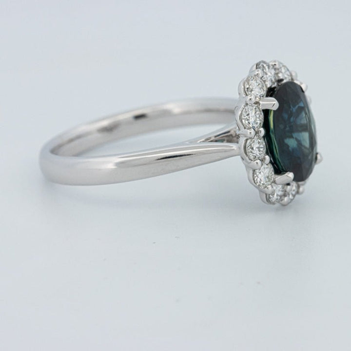 Natural Blue Sapphire Halo Solitaire Ring - ZIZOV DIAMONDS