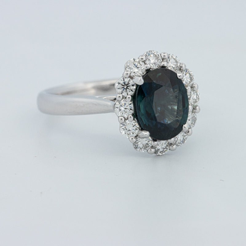 Natural Blue Sapphire Halo Solitaire Ring - ZIZOV DIAMONDS