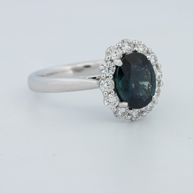 Natural Blue Sapphire Halo Solitaire Ring - ZIZOV DIAMONDS