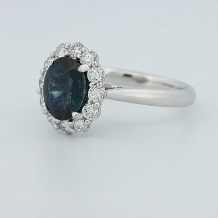 Natural Blue Sapphire Halo Solitaire Ring - ZIZOV DIAMONDS