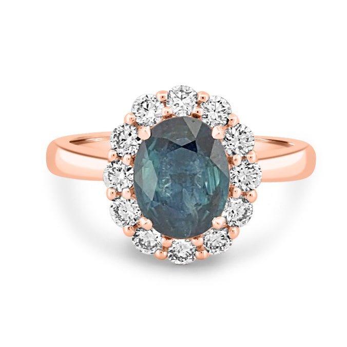 Natural Blue Sapphire Halo Solitaire Ring - ZIZOV DIAMONDS