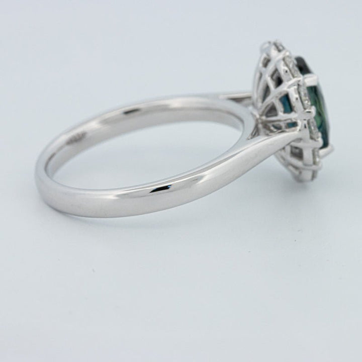 Natural Blue Sapphire Halo Solitaire Ring - ZIZOV DIAMONDS