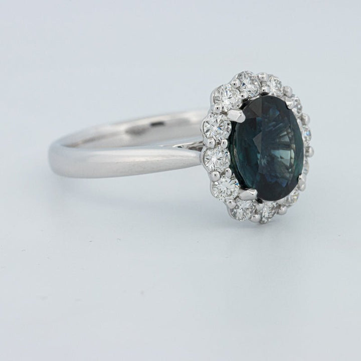 Natural Blue Sapphire Halo Solitaire Ring - ZIZOV DIAMONDS