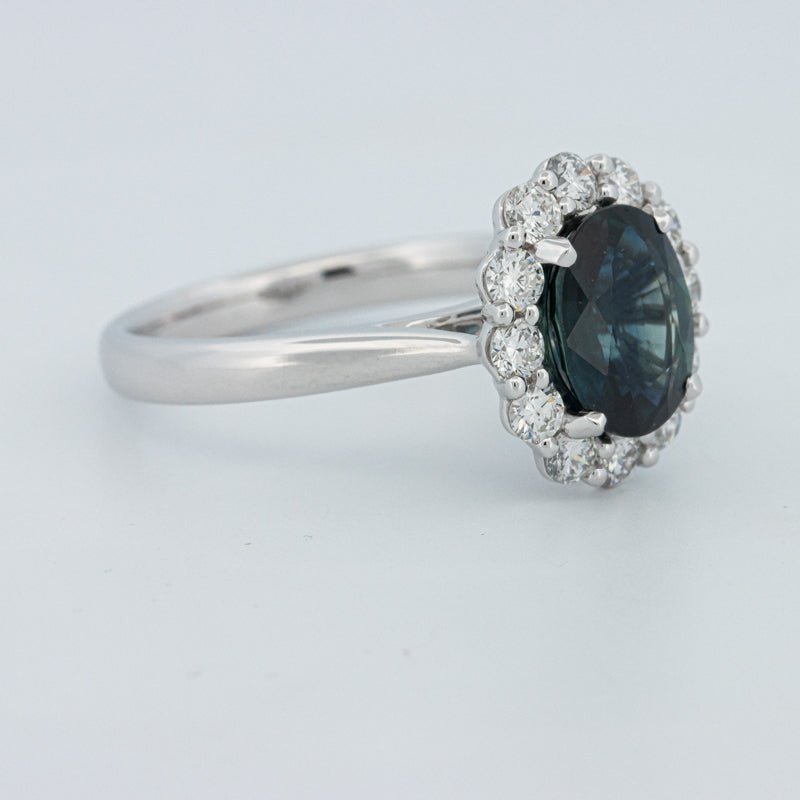 Natural Blue Sapphire Halo Solitaire Ring - ZIZOV DIAMONDS