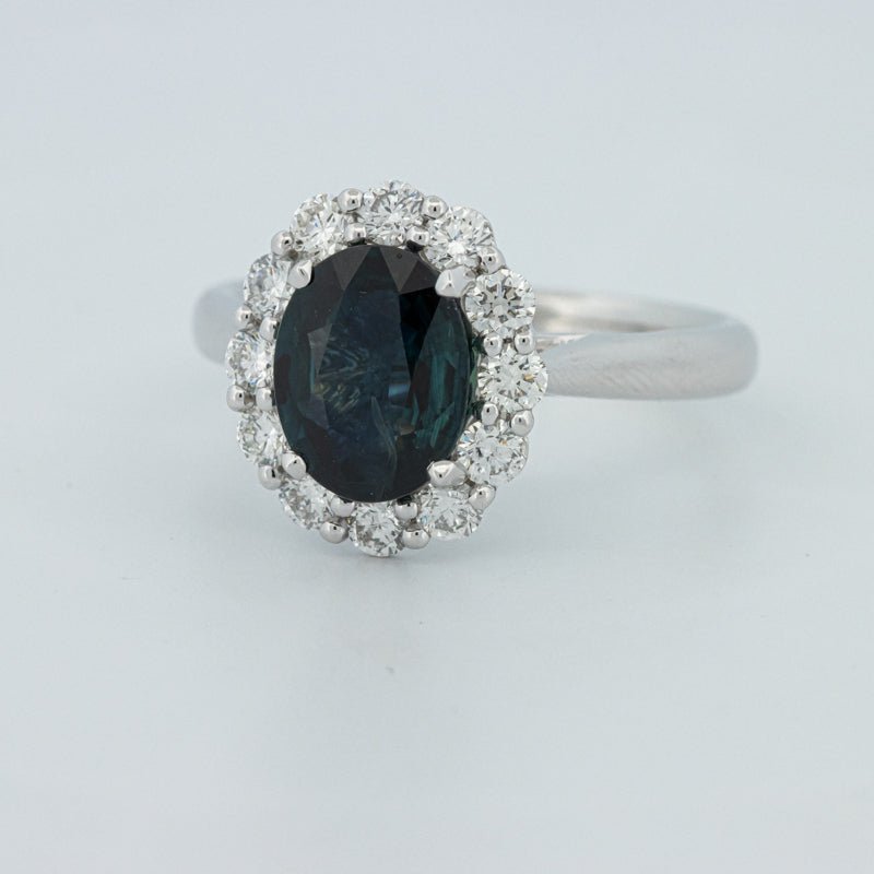Natural Blue Sapphire Halo Solitaire Ring - ZIZOV DIAMONDS