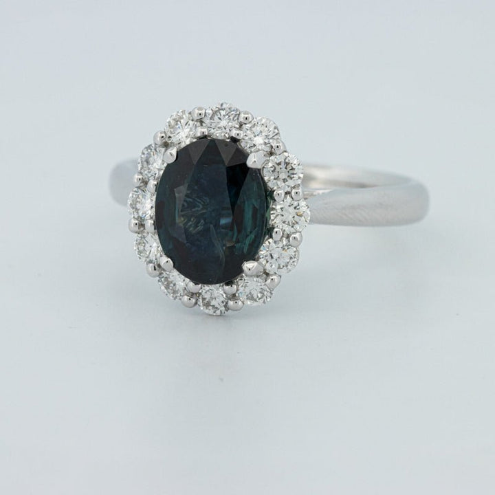 Natural Blue Sapphire Halo Solitaire Ring - ZIZOV DIAMONDS