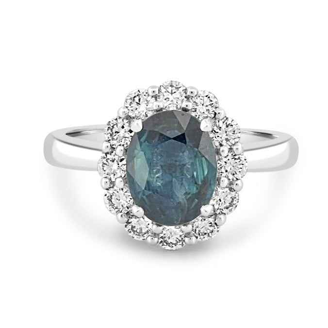 Natural Blue Sapphire Halo Solitaire Ring - ZIZOV DIAMONDS