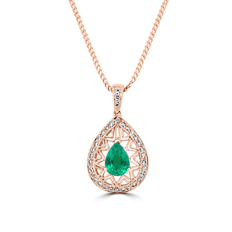 Pear - shape Green Emerald Pendant - ZIZOV DIAMONDS