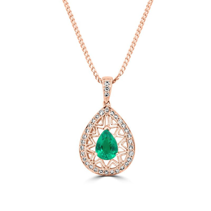 Pear - shape Green Emerald Pendant - ZIZOV DIAMONDS