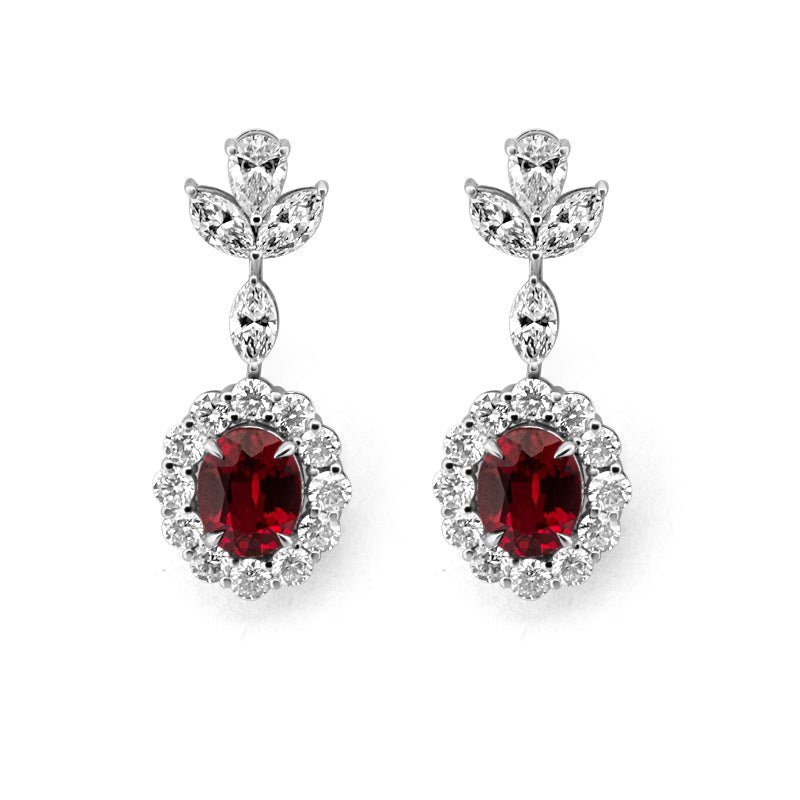 Red Ruby Dangling Halo Earrings (LG) - ZIZOV DIAMONDS
