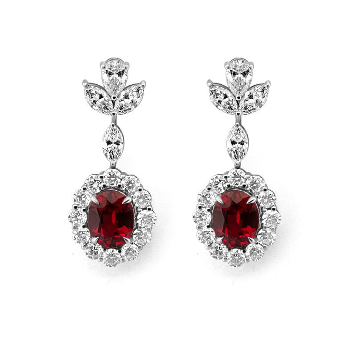 Red Ruby Dangling Halo Earrings (LG) - ZIZOV DIAMONDS