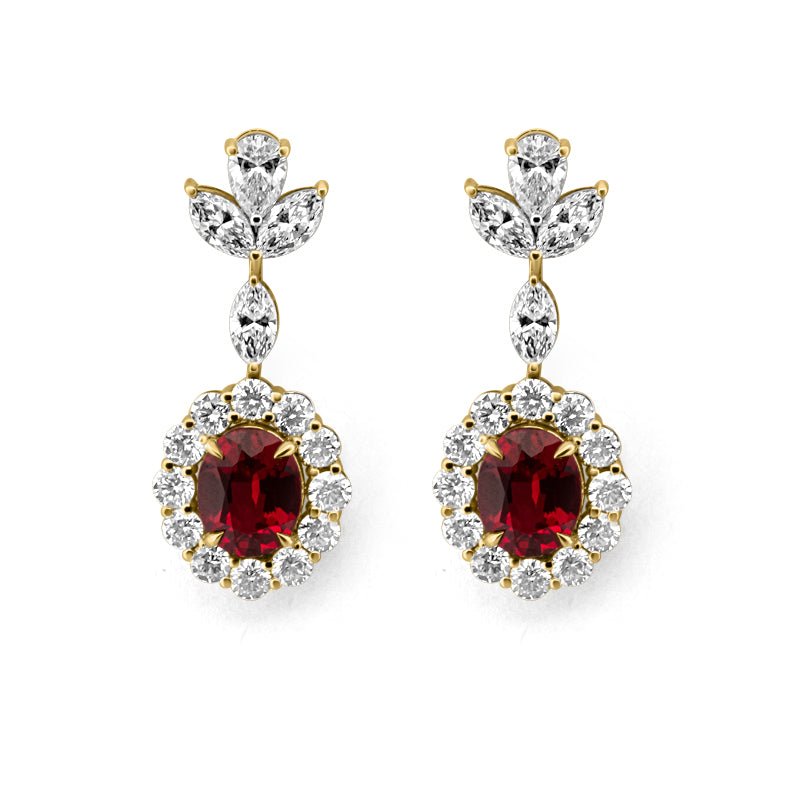 Red Ruby Dangling Halo Earrings (LG) - ZIZOV DIAMONDS