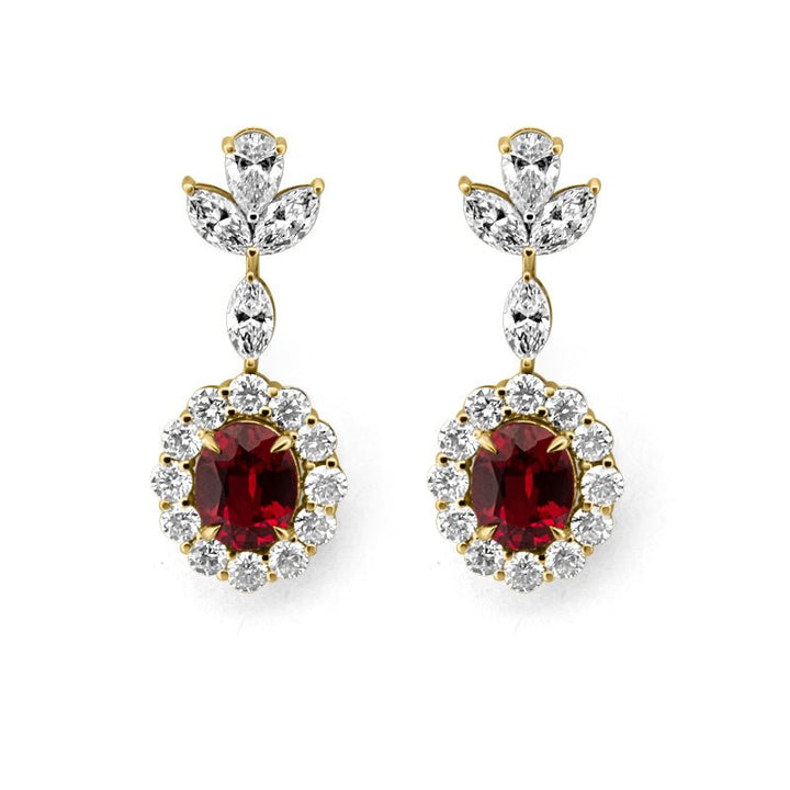 Red Ruby Dangling Halo Earrings (LG) - ZIZOV DIAMONDS