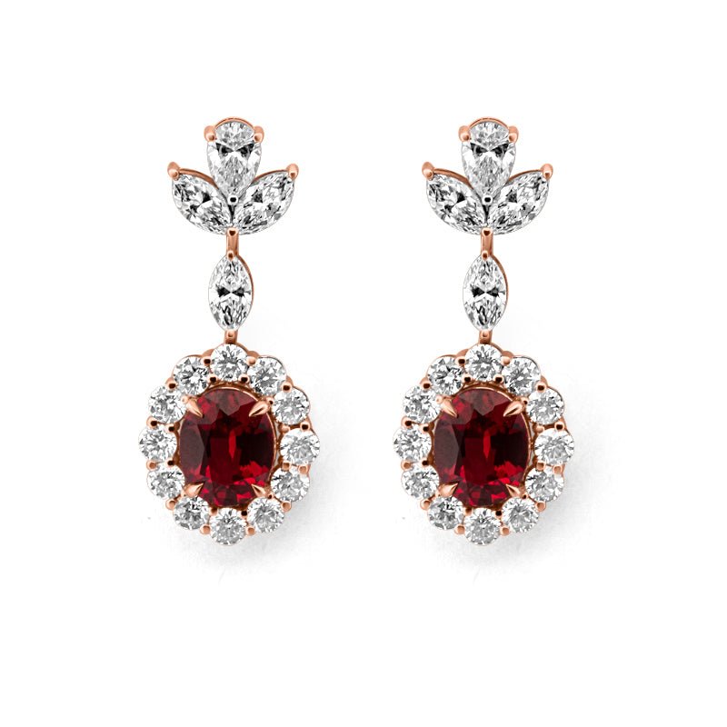 Red Ruby Dangling Halo Earrings (LG) - ZIZOV DIAMONDS