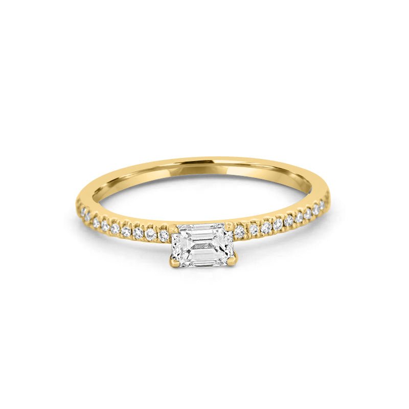 0.30 CT Horizontal Emerald Solitaire Pavé Ring - ZIZOV DIAMONDS