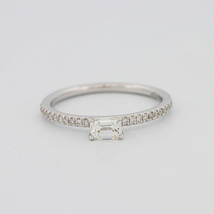 0.30 CT Horizontal Emerald Solitaire Pavé Ring - ZIZOV DIAMONDS