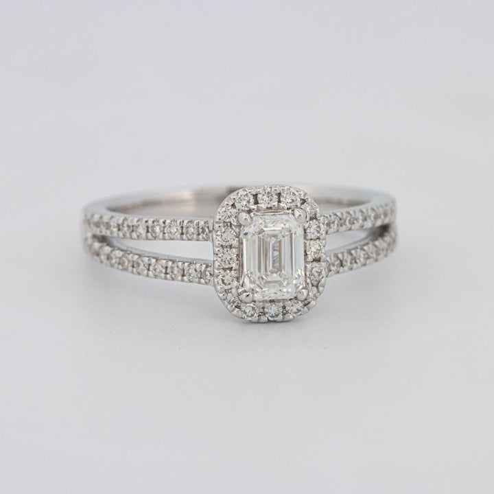 0.50 CT Emerald Cut Halo Solitaire with Split Band - ZIZOV DIAMONDS
