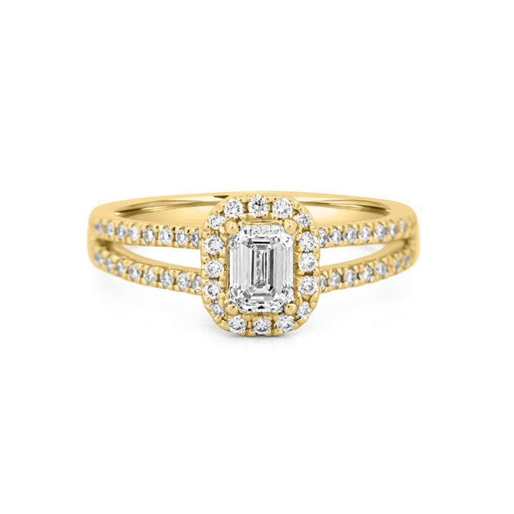 0.50 CT Emerald Cut Halo Solitaire with Split Band - ZIZOV DIAMONDS