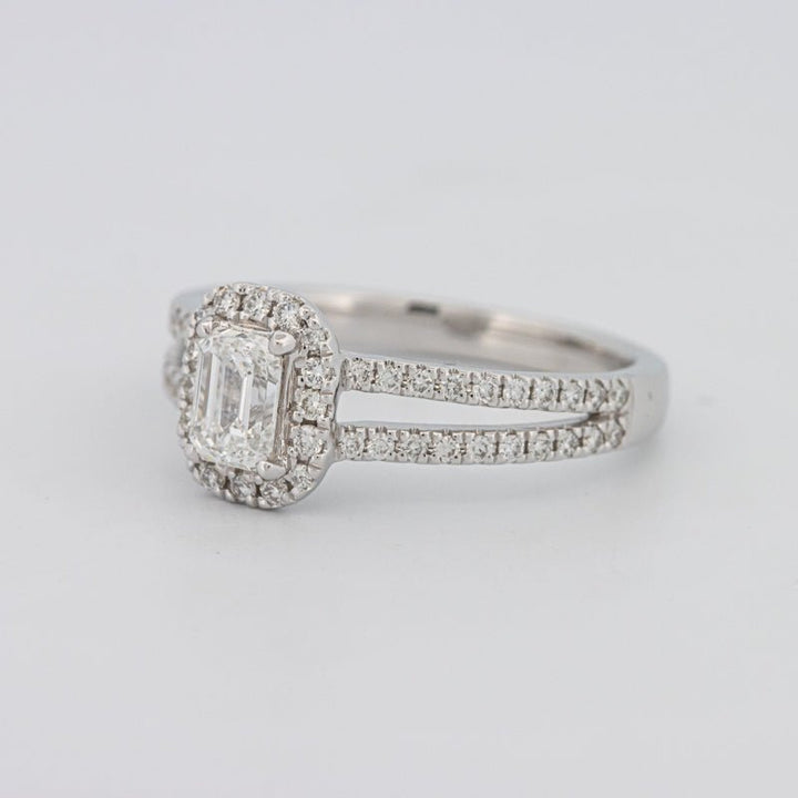 0.50 CT Emerald Cut Halo Solitaire with Split Band - ZIZOV DIAMONDS