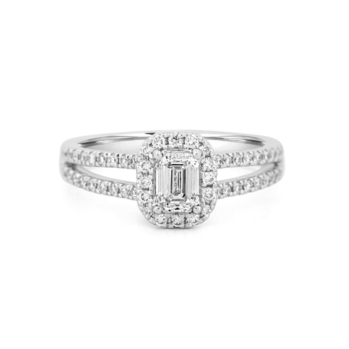 0.50 CT Emerald Cut Halo Solitaire with Split Band - ZIZOV DIAMONDS
