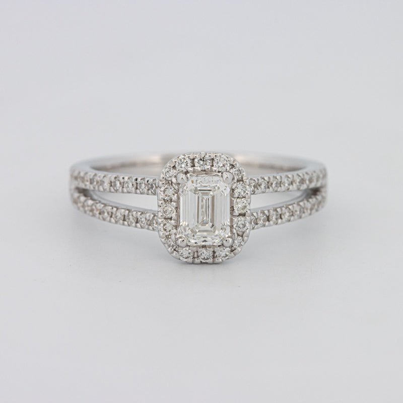 0.50 CT Unazë Solitaire me Prerje Emerald Halo dhe Bandë të Ndarë