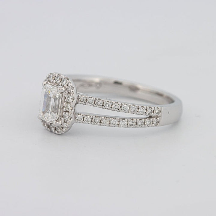 0.50 CT Emerald Cut Halo Solitaire with Split Band - ZIZOV DIAMONDS