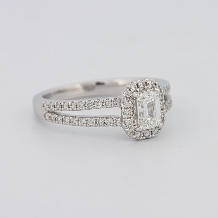 0.50 CT Emerald Cut Halo Solitaire with Split Band - ZIZOV DIAMONDS