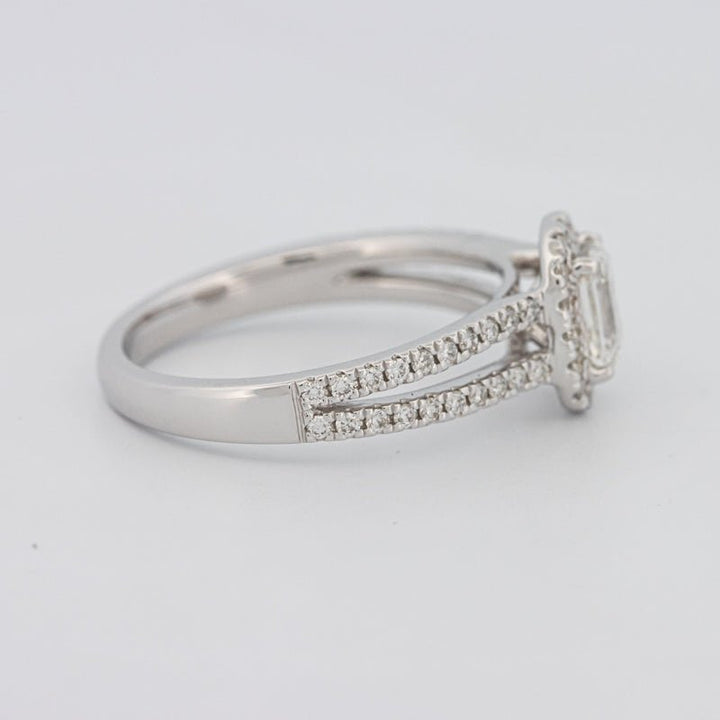 0.50 CT Emerald Cut Halo Solitaire with Split Band - ZIZOV DIAMONDS