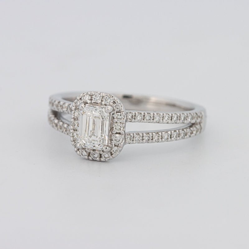 0.50 CT Emerald Cut Halo Solitaire with Split Band - ZIZOV DIAMONDS
