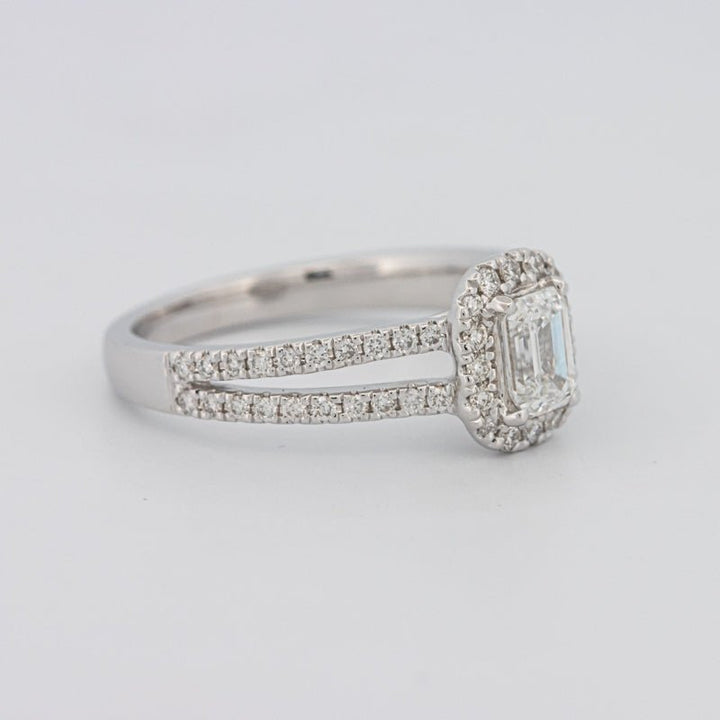 0.50 CT Emerald Cut Halo Solitaire with Split Band - ZIZOV DIAMONDS