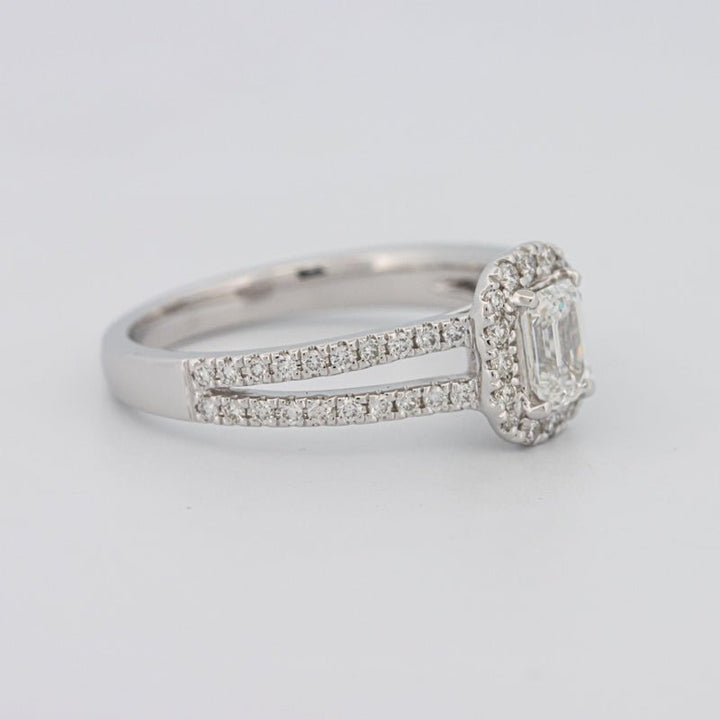 0.50 CT Emerald Cut Halo Solitaire with Split Band - ZIZOV DIAMONDS