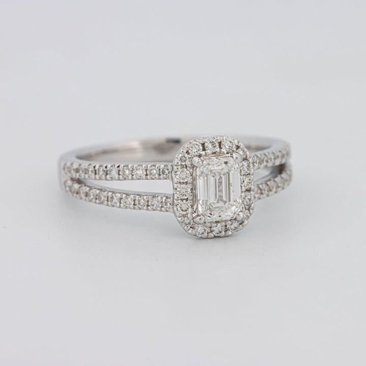 0.50 CT Emerald Cut Halo Solitaire with Split Band - ZIZOV DIAMONDS