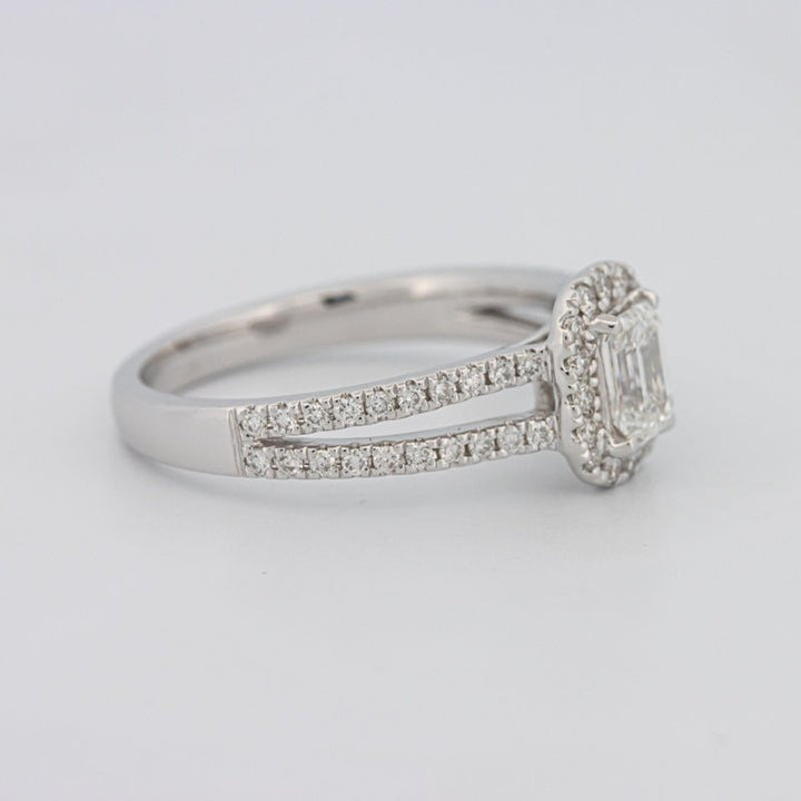0.50 CT Emerald Cut Halo Solitaire with Split Band - ZIZOV DIAMONDS