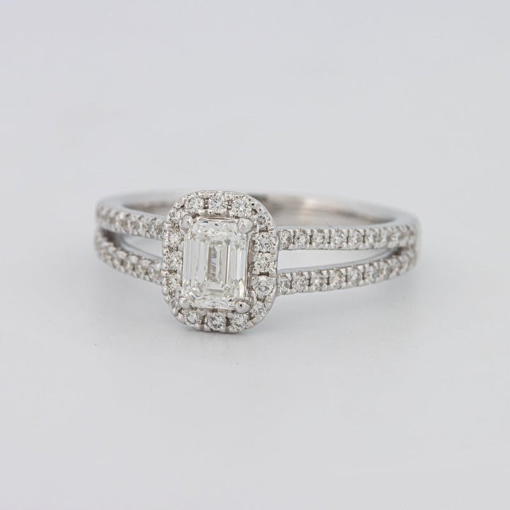 0.50 CT Emerald Cut Halo Solitaire with Split Band - ZIZOV DIAMONDS