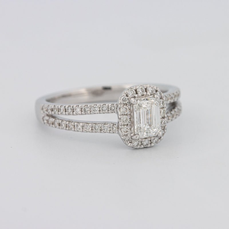 0.50 CT Emerald Cut Halo Solitaire with Split Band - ZIZOV DIAMONDS