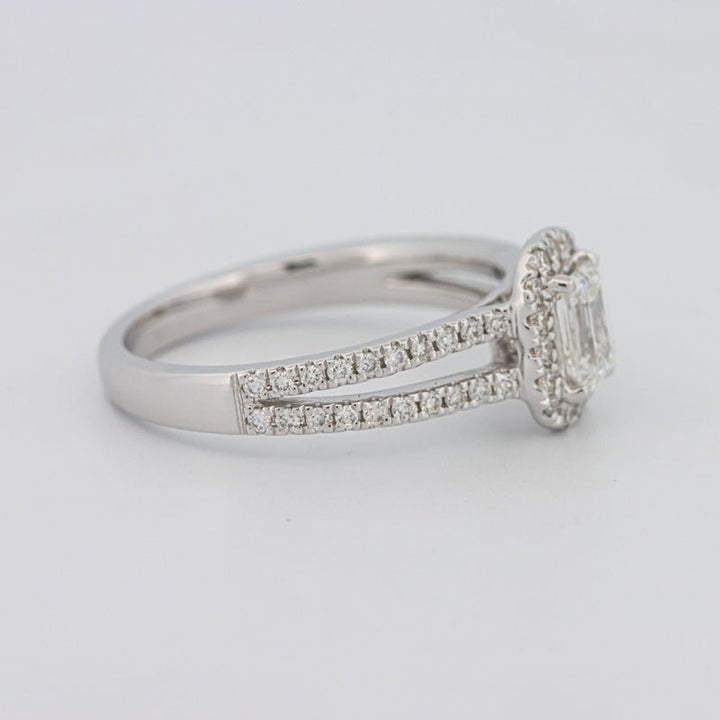 0.50 CT Emerald Cut Halo Solitaire with Split Band - ZIZOV DIAMONDS