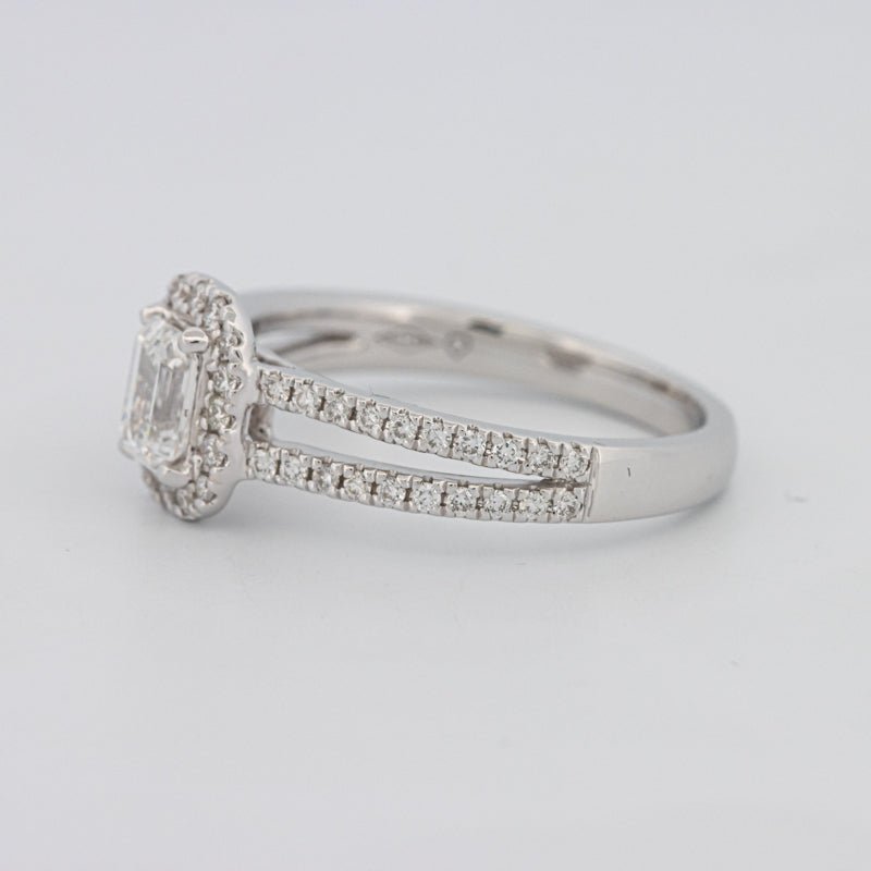 0.50 CT Emerald Cut Halo Solitaire with Split Band - ZIZOV DIAMONDS