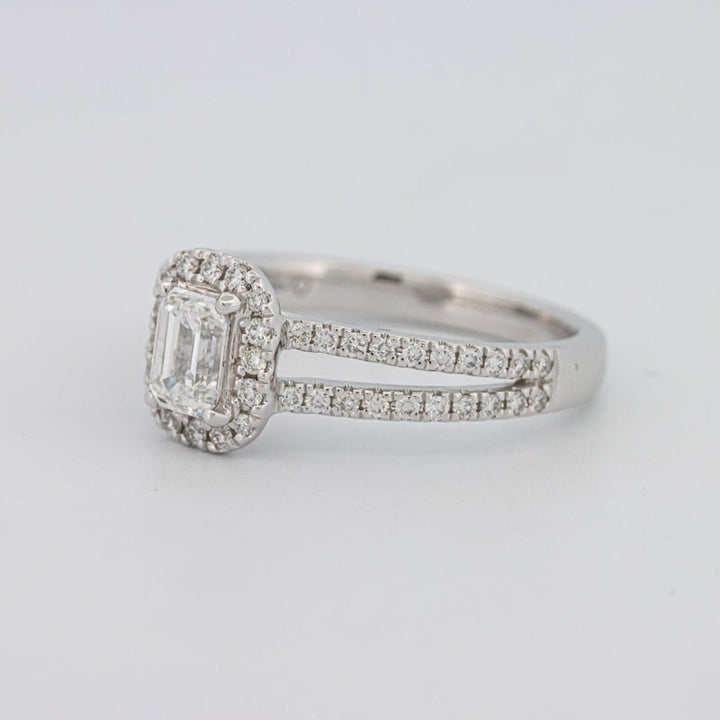 0.50 CT Emerald Cut Halo Solitaire with Split Band - ZIZOV DIAMONDS