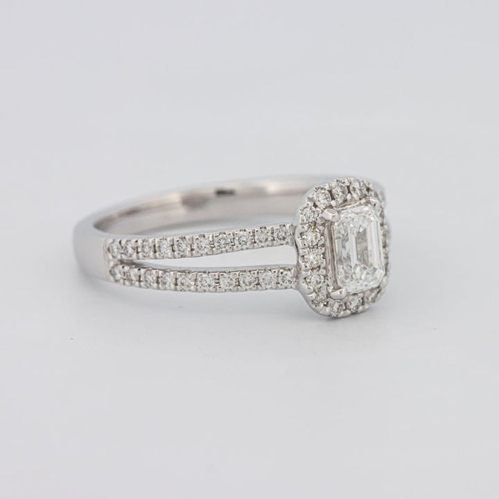 0.50 CT Emerald Cut Halo Solitaire with Split Band - ZIZOV DIAMONDS