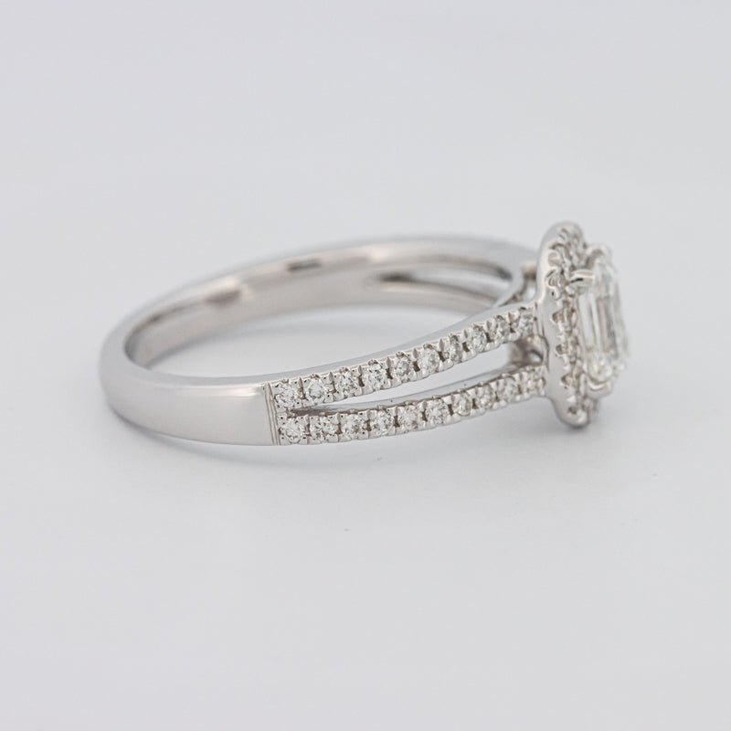 0.50 CT Emerald Cut Halo Solitaire with Split Band - ZIZOV DIAMONDS