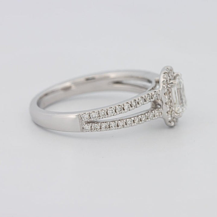 0.50 CT Emerald Cut Halo Solitaire with Split Band - ZIZOV DIAMONDS