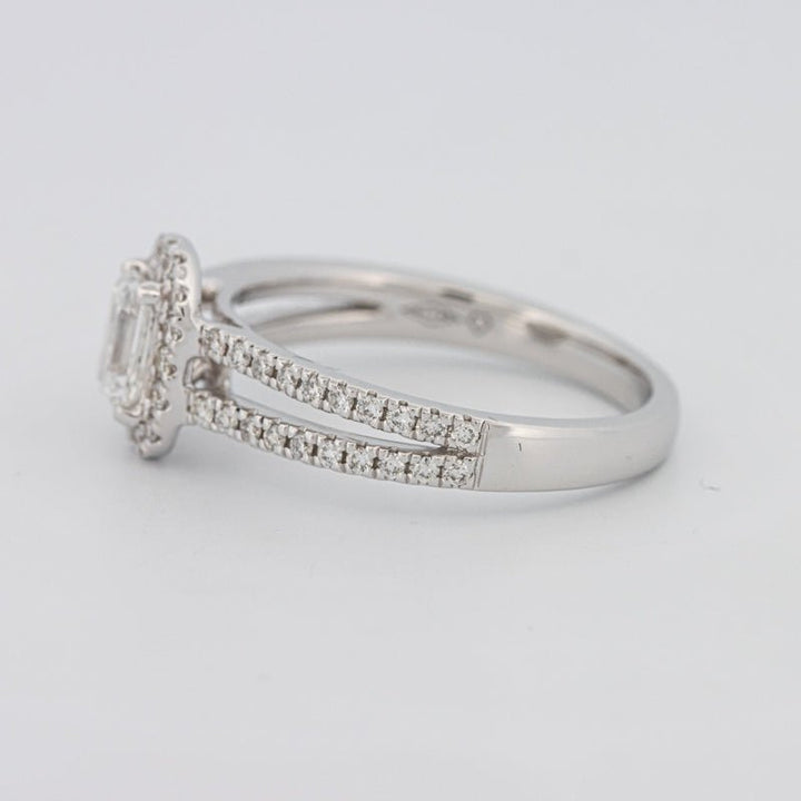 0.50 CT Emerald Cut Halo Solitaire with Split Band - ZIZOV DIAMONDS