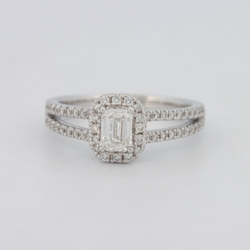 0.50 CT Emerald Cut Halo Solitaire with Split Band - ZIZOV DIAMONDS