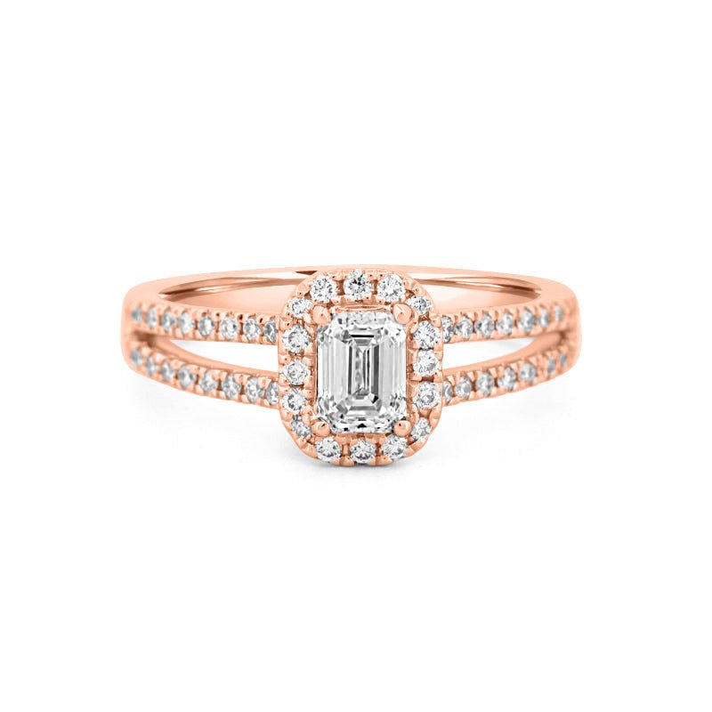 0.50 CT Emerald Cut Halo Solitaire with Split Band - ZIZOV DIAMONDS