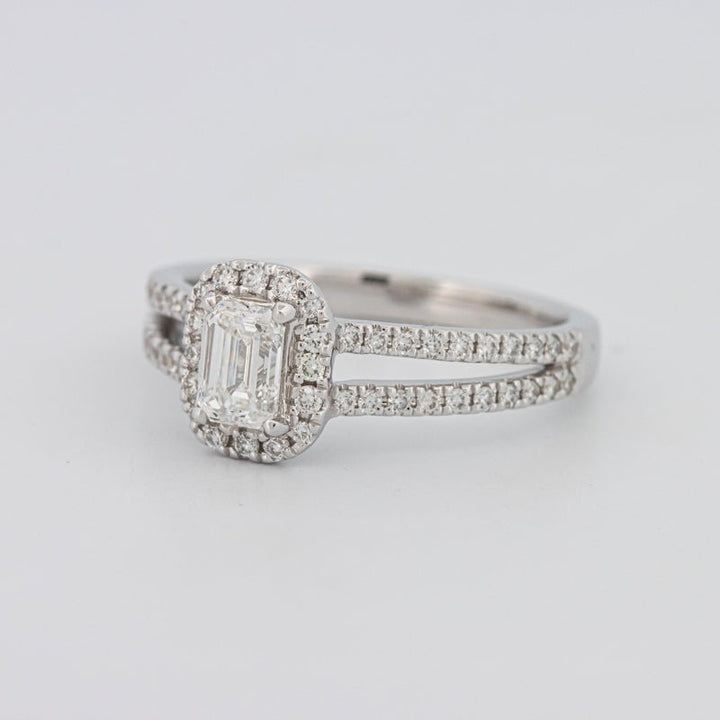 0.50 CT Emerald Cut Halo Solitaire with Split Band - ZIZOV DIAMONDS