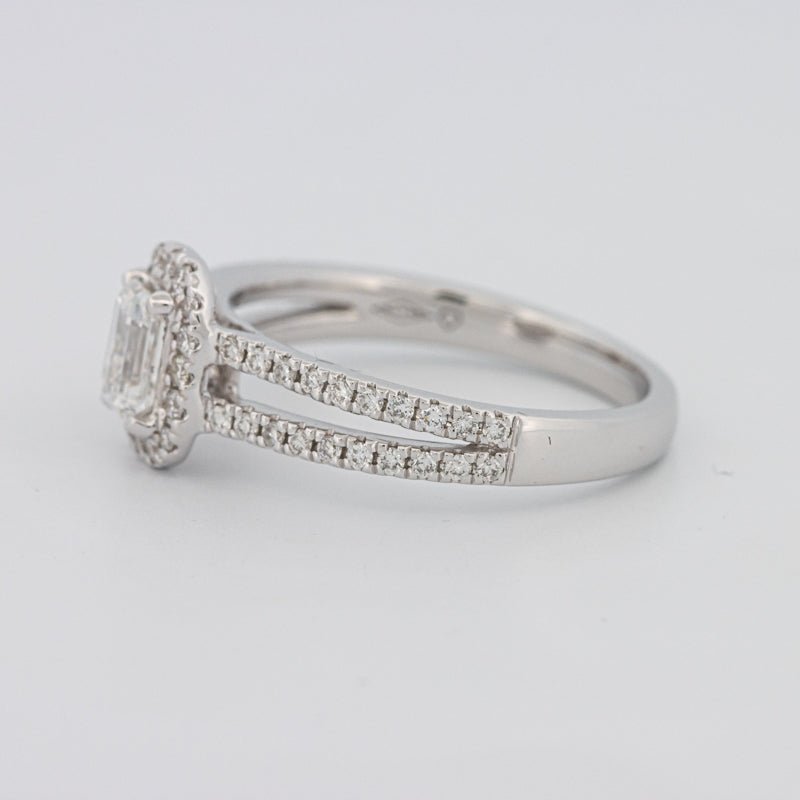 0.50 CT Emerald Cut Halo Solitaire with Split Band - ZIZOV DIAMONDS