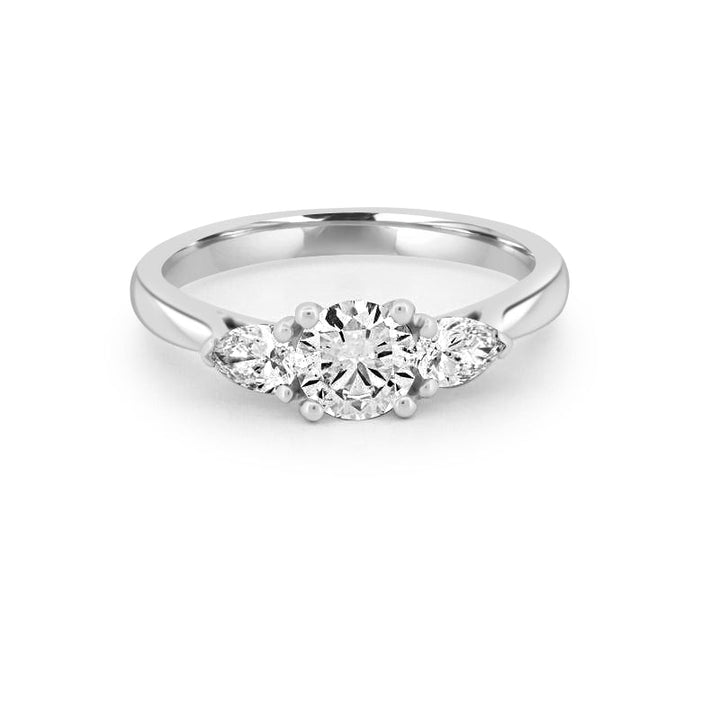 0.55 CT Round Cut Solitaire Ring with Pear - shapes on the sides - ZIZOV DIAMONDS